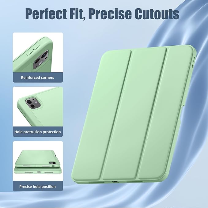Kidopire New Compatible with iPad Pro 11 Inch Case (M4 2024/M5 2025) with Pencil Holder, Smart Cover with Protective Trifold Stand & Soft TPU Back, Auto Wake/Sleep, Support Pencil Pro, Grass Green