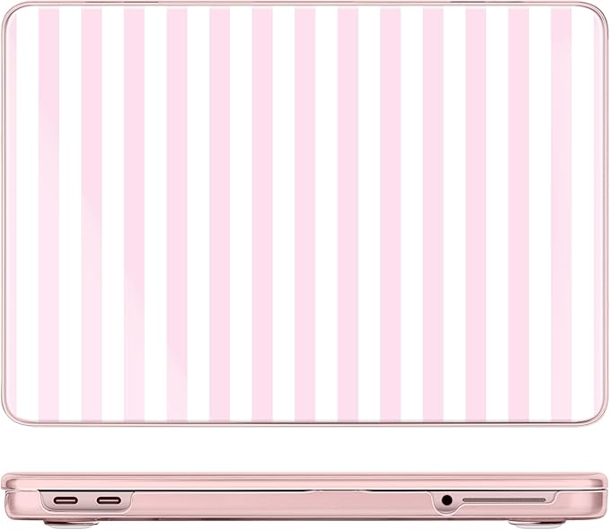DONGKE for MacBook Neo 13 Inch Case 2026 (Model A3404, A18 Pro chip), Stylish Pattern Protective Hard Shell with Screen Protector, Keyboard Cover & USB-C Adapter - Pink & White Stripes