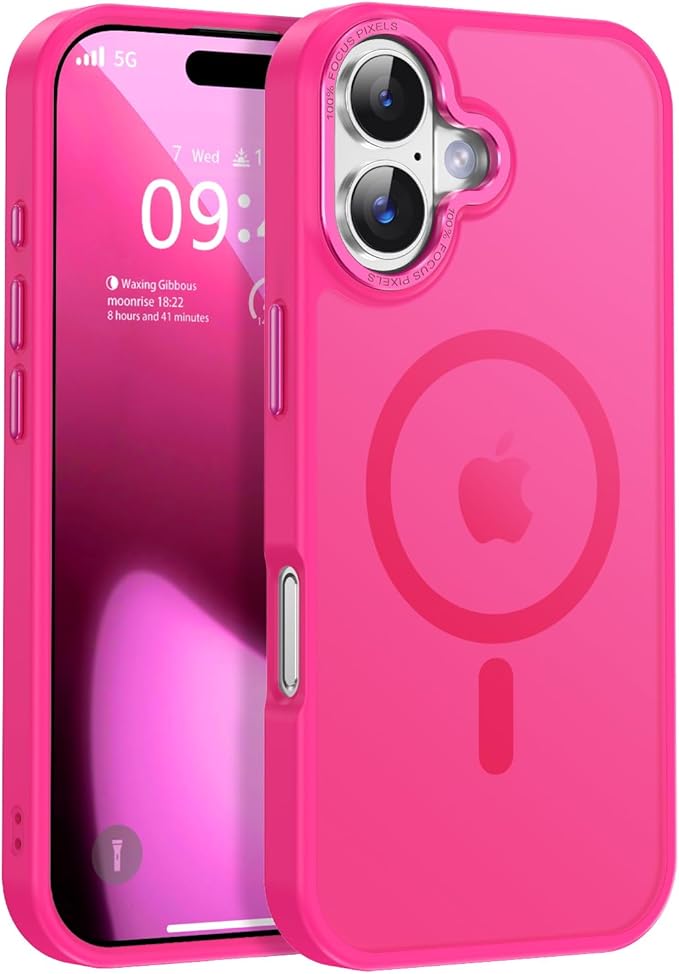 Newfuture Magnetic for iPhone 17 Case [Compatible with Magsafe] [Military Grade Drop Protection] Translucent Matte Anti-Scratch Shockproof Protective Phone Cover 6.3 Inch, Hot Pink