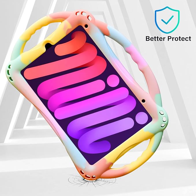 TopEsct Kids Case for iPad mini 7 (A17 Pro) 2024 /iPad Mini6 2021, Shockproof Silicone Cover with Handle Stand for 8.3" iPad mini 6th/7th Gen,Rainbow