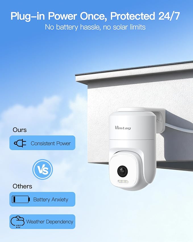 VIMTAG 2.5K 4MP Outdoor Security Camera, Pan/Tilt WiFi Home CCTV Camera, 360° View & Motion Tracking, Color Night Vision, 2-Way Audio, AI Detection Alarm, IP66, Cloud & SD Card Storage, Works w/Alexa