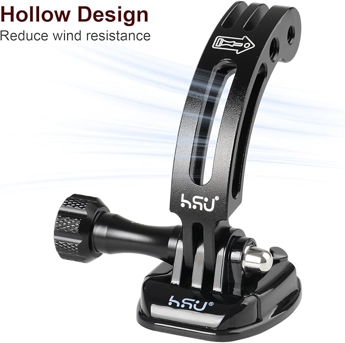 HSU Aluminum Alloy Curved Extension Arm (3”) Metal Pole Mount Helmet Stick Extension Arm Mount for Hero 13/12/11/10/9/8/7/6 Black, DJI Osmo Action 5 Pro/4/3 and More Action Cameras (Black)