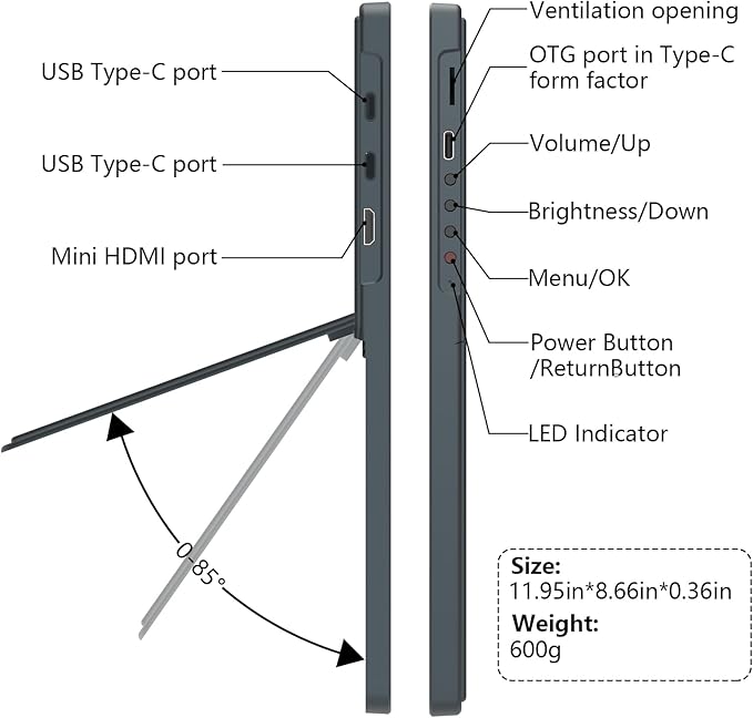 Portable Monitor 13.5'' 3000×2000 IPS 3:2 Screen, 100% sRGB HDR USB-C HDMI Second Monitor for Laptop, Ultra-Slim Portable Display with Adjustable Damping Stand, Plug & Play for PC Mac Phone