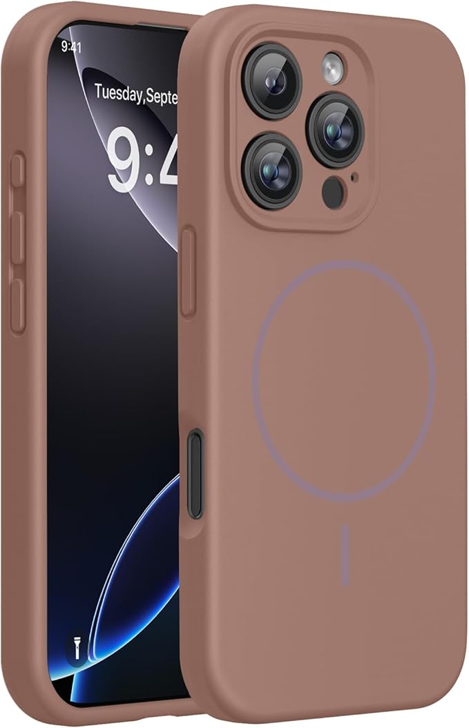 Miracase Magnetic for iPhone 16 Pro Case, [Soft Anti-Scratch Microfiber Lining], Compatible with MagSafe, Liquid Silicone Case Shockproof Drop Protection Phone Case for 16 Pro,Chocolate