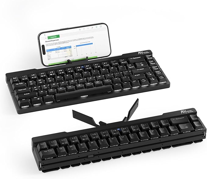 RK ROYAL KLUDGE F68 60% Foldable Low Profile Mechanical Keyboard, Wireless Mechanical Keyboard with Aluminum Body, Built-in Stand Holder, White Backlit, 68 Keys
