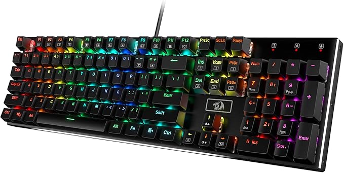 Redragon K556 RGB LED Backlit Wired Mechanical Gaming Keyboard, 104 Keys Hot-Swap Mechanical Keyboard w/Aluminum Base, Upgraded Socket and Noise Absorbing Foams, Quiet Linear Red Switch