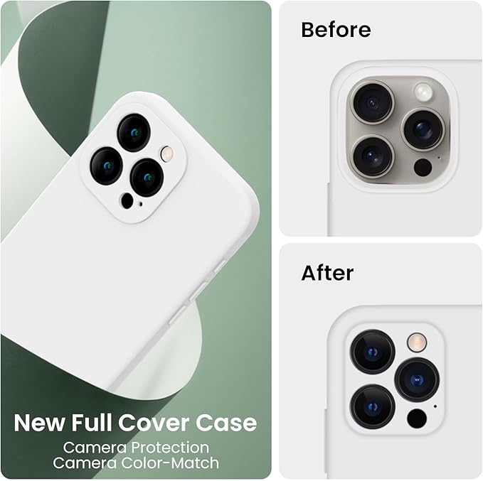 FireNova Designed for iPhone 15 Pro Case, Silicone Upgraded [Camera Protection] Phone Case, Soft Anti-Scratch Microfiber Lining Inside, 6.1 inch, White
