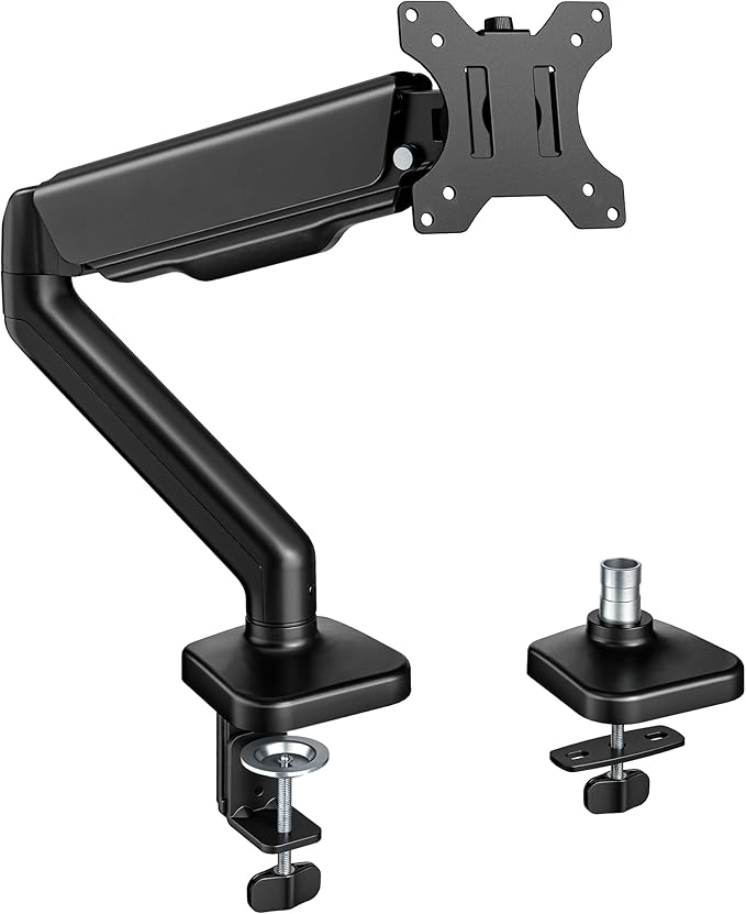 monTEK Heavy Duty Single Monitor Arm for 17-32” Flat/Curved Screens, Premium Mechanical Spring Monitor Arm up to 19.8 lbs, Full Motion Monitor Desk Mount with Quick-Release VESA Plate, Clamp/Grommet