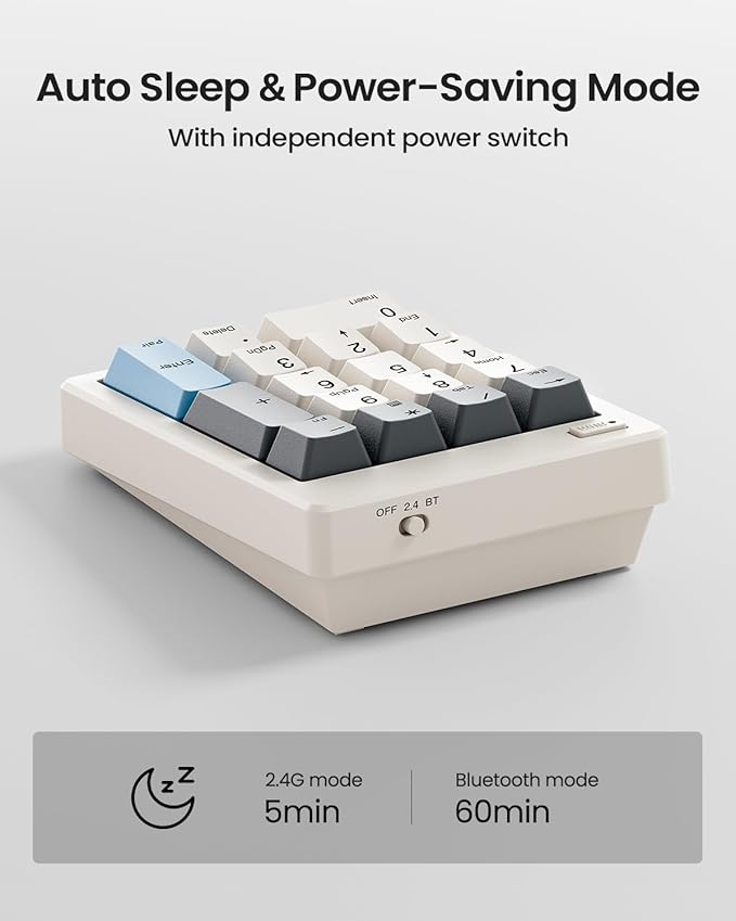 Kisnt FD17 Wireless Mechanical Number Pad, Bluetooth 5.0& 2.4G Dual Mode Numeric Keypad, 17 Keys Hot Swappable Numpad with PBT Keycaps for Laptop/PC/TKL Keyboards(Beige, Linear Switch)