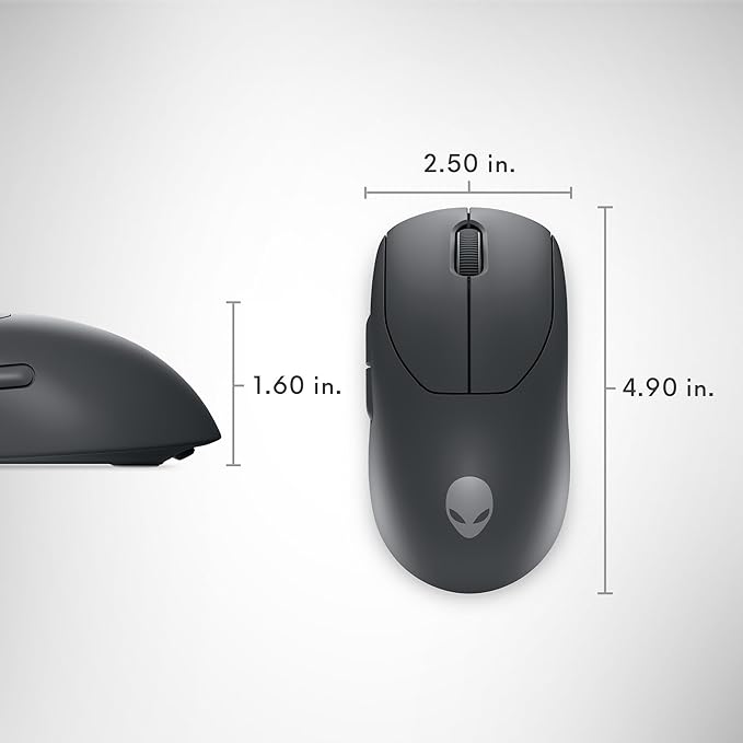 Alienware Pro Wireless Gaming Mouse - 2.4GHz Gaming Wireless/USB Wired Connectivity, Adjustable DPI, Optical Sensor Technology, 6 Programmable Buttons, 650 IPS Sensor Max Speed - Dark Side of the Moon
