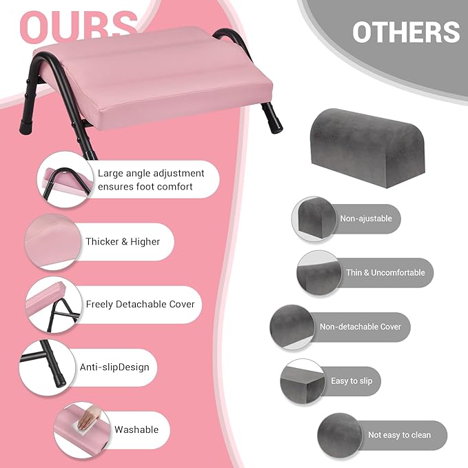 FUSLITE Foot Rest for Under Desk at Work, Ergonomic Foot Rest for Office Use, Adjustable Heights, Relieving Pain in Lower Back, Hip, Knee (Leather Pink)