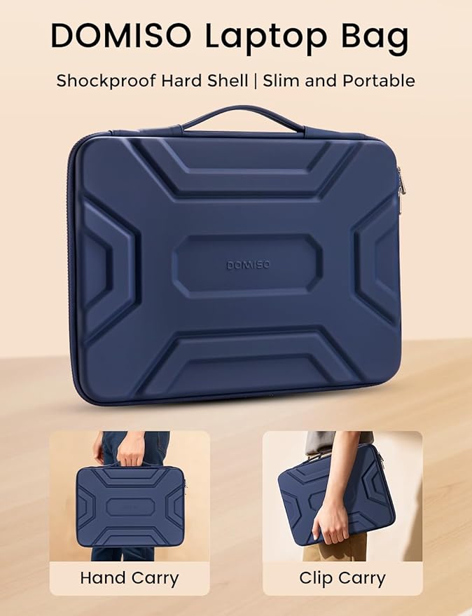 DOMISO 15.6 inch Laptop Sleeve Shoulder Bag Shockproof Computer Bag Waterproof EVA Protective Carrying Case for 16" MacBook Pro/Max M2 M1 2019-2023,15"-16" HP Dell Asus Laptop,Dell XPS 15,Dark Blue