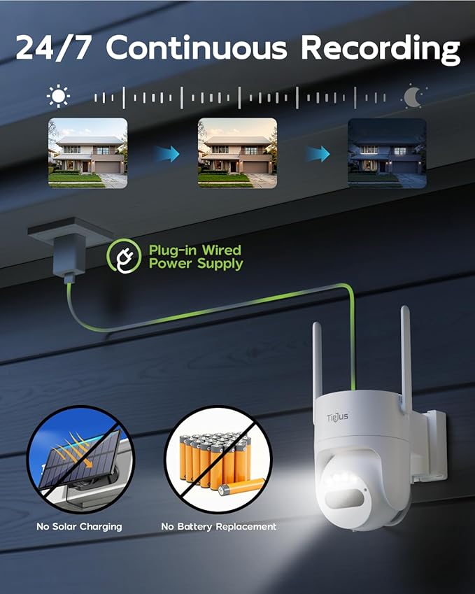 5G/2.4G Security Camera Outdoor, 3MP Wired Cameras 24/7 Recording, Plug-in Power, 360° View, Motion Auto Tracking, Alexa, 2-Way Audio, IP66, Color Night Vision, SD Card/Cloud Storage