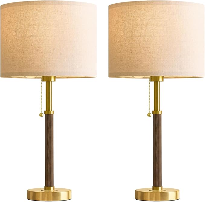 G-SAFAVA 22" Table Lamps Mid Century Modern Lamps for Bedroom Living Room Bedside Lamps for Night Stands Wood Nightstand Lamp Gold Small Side End Table Lamps Set of 2 Vintage Home Deco Office Gifts