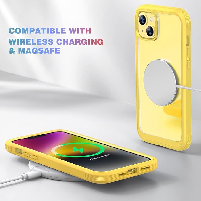 Diaclara Designed for iPhone 14 Case, Full Body Rugged Case with Built-in Touch Sensitive Anti-Scratch Screen Protector, with Camera Lens Protector for iPhone 14 6.1" (Lemon Yellow)
