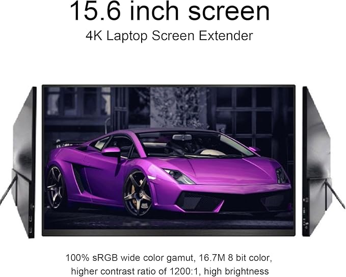 Yunseity 15.6 Inch Portable Monitor, 4K Touchscreen Computer Gaming Display, 60Hz 16:9 Widescreen External Monitor with Adjustable Stand, HDMI USB C 3.1 Travel Second Monitor