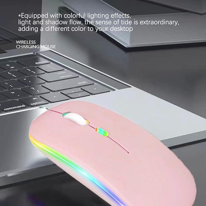 Guiheng Wireless Bluetooth Mouse,LED Dual Mode Rechargeable Silent Slim Laptop Mouse,Portable(BT5.2+USB Receiver) Dual Mode Computer Mice,for Laptop,Desktop Computer,ipad Tablet,Phone,TV (Pink)