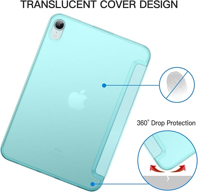 JETech Case for iPad mini (A17 Pro, 2024 Model, 7th Generation) / mini 6 (2021 Model, 6th Generation), Slim Stand Hard Back Shell Smart Cover with Auto Wake/Sleep (Blue)