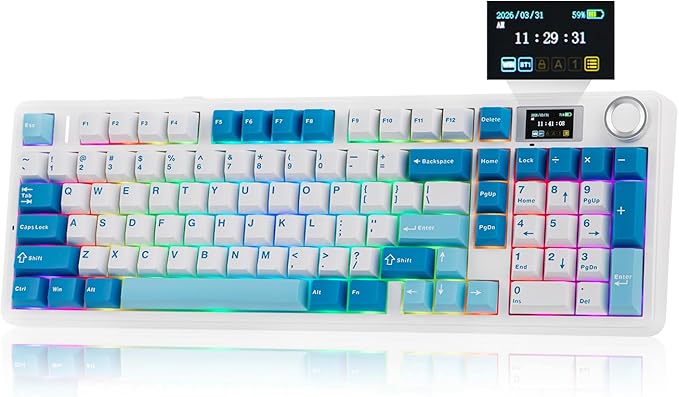 EPOMAKER Aula F99 MAX Wireless Mechanical Keyboard, Smart Screen & Knob, 8000mAh, 2.4Ghz/BT Creamy Keyboard, Pre-Lubed Switch, Hot-Swappable, RGB Backlit, Custom Software (Blue)