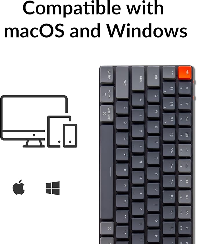 Keychron K3 75% Layout 84-Key Ultra-Slim Hot-Swappable Wireless Bluetooth Mechanical Keyboard with Low-Profile Keychron Optical Red Switch/White LED Backlight/USB Wired for Mac Windows-Version 2