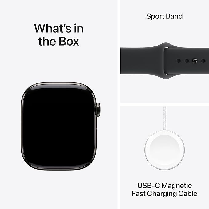 Apple Watch Series 11 [GPS + Cellular 46mm] Smartwatch with Slate Titanium Case with Black Sport Band - M/L. Sleep Score, Fitness Tracker, Health Monitoring with AppleCare+ (2 Years)