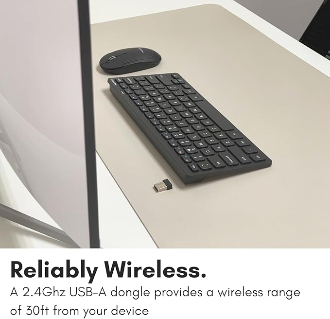 Macally Mini Compact Keyboard - Wireless Keyboards for Desktop PC, Surface, Chromebook, Notebook, Laptop Keyboard, Slim Key Board with 2.4G Wireless USB - Small Keyboard for Travel (Black)