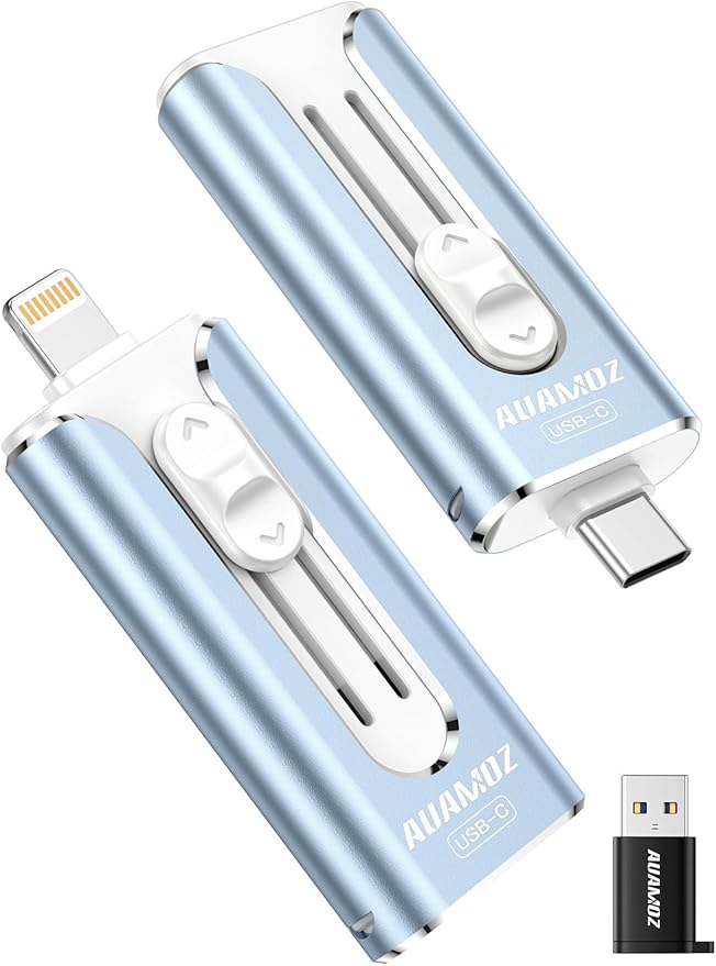 512GB Mini Dual Interface Flash Drive, Portable Memory Stick Compatible with iPhone 17/16/15/14/13/12/11, iPad, Android & PC, Easy to Save Photos, Videos & Files (1 Pack-Mist Blue)