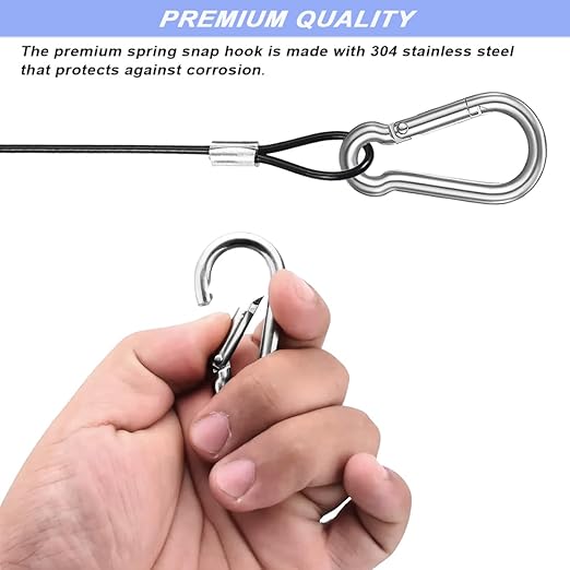 20 Pack 10 Inch(25cm) Stainless Steel Tethers with 4 Pcs Spring Snap Hook Clips, Steel Wire Cable with Loops Vinyl Cover Coated Short Rope Lanyard Lock Tether Chains, 2 Colors