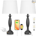 Seealle White Lamps for Bedrooms Set of 2 - Touch Control Bedside Lamp with USB C+A, 3 Way Dimmable Nightstand Lamps with USB Port, Table Lamp for Living Room(White Shade and Black Base)