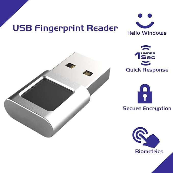 USB Fingerprint Reader Mini Fingerprint Scanner PC Dongle Windows Hello Fingerprint Reader for PC Laptop 360 Degree Touch Speedy Matching Biometric Portable USB Fingerprint Logger for Windows 10/11