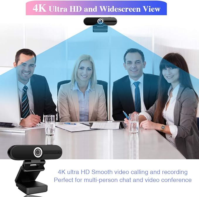 4K Webcam with Microphone, 8MP Laptop PC Desktop Computer Web Camera, USB Webcams for Video Calling Recording Streaming Video Conference, Webcam with Tripod，Privacy Shutter