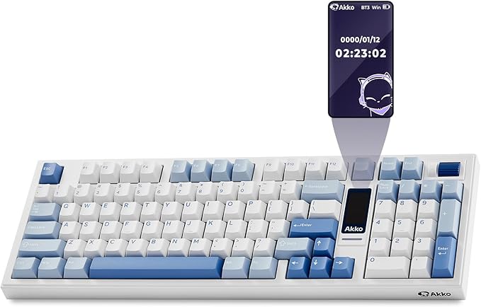 Akko 5098B Wireless Gaming Keyboard with Screen, Glacier Hot-Swappable Mechanical Keyboard with Scroll Wheel, Numberpad, RGB Gasket Keyboard, Piano Pre Lubed Switch