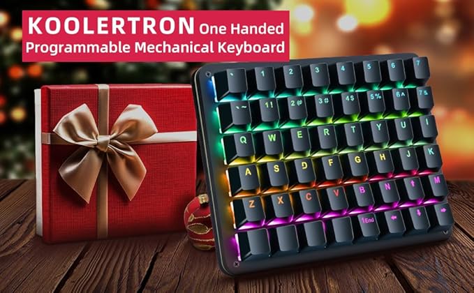 Koolertron One Handed Mechanical Gaming Keyboard, 48-Key Fully Programmable Mini Keypad, Mini USB Macro Keyboard with RGB LED Backlit, for Windows PC Gamer (48 Keyboard/Red Switches)