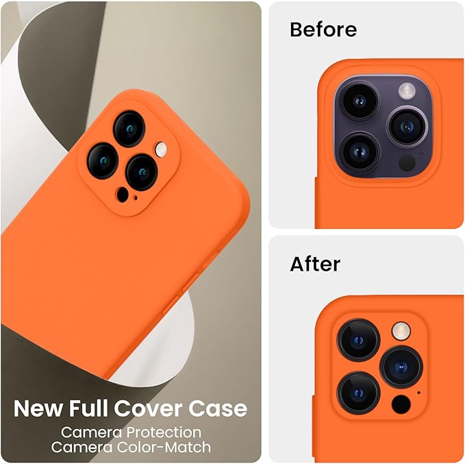 FireNova Designed for iPhone 14 Pro Case, Silicone Upgraded [Camera Protection] Phone Case, Soft Anti-Scratch Microfiber Lining Inside, 6.1 inch, Neon Orange