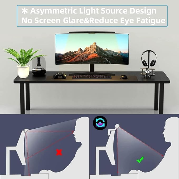 Universal Curved Monitor Light - Adjustable Clip for 27"-49" Screens, USB-C Powered, Works with PC/TV/PS5, 10 Brightness Levels
