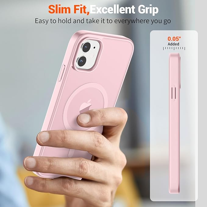SUPFINE Magnetic for iPhone 12 Case/iPhone 12 Pro Case (Compatible with MagSafe)(Military Grade Drop Protection) Translucent Matte Shockproof Phone Cover,Light Pink