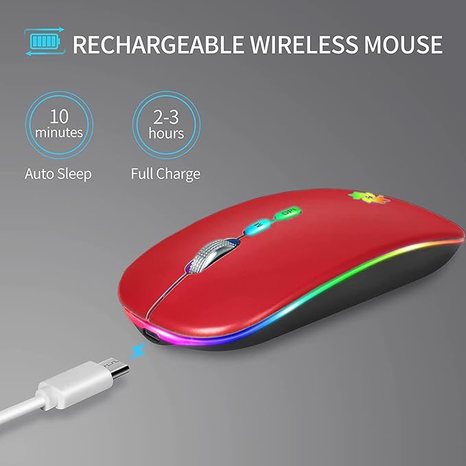 KBCASE LED Wireless Mouse Slim Silent Mouse 2.4G Rechargeable Wireless Computer Mouse Wireless Mouse for Laptop, MacBook, iPad, Chromebook, with USB & Type-c Receiver