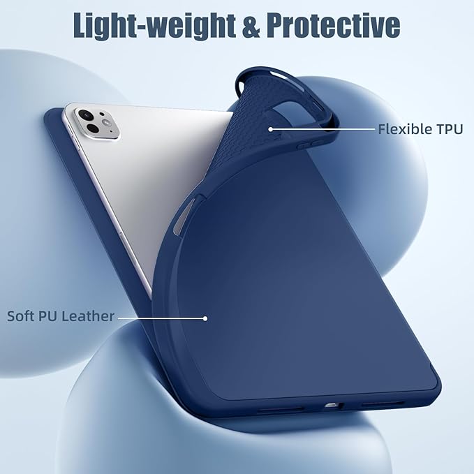 Kidopire New Compatible with iPad Pro 11 Inch Case (M4 2024/M5 2025) with Pencil Holder, Smart Cover with Protective Trifold Stand & Soft TPU Back, Auto Wake/Sleep, Support Pencil Pro, Dark Blue