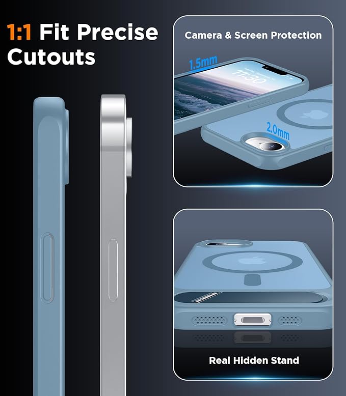 Magnetic Compatible with iPhone 16E Case, [Built-in Invisible Kickstand][Compatible with MagSafe][Military Grade Shockproof] Slim Translucent Matte Case for iPhone 16E 6.1" 2025