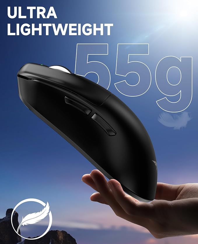 VGN Dragonfly F1 MOBA Wireless Gaming Mouse, 55g Ultralight, PAW3395 26K DPI Optical Sensor, Optimized Tactile Click Feel, Anti-Slip Silver Coating Grip, 4000Hz Polling Supported, Esports Mouse, Black