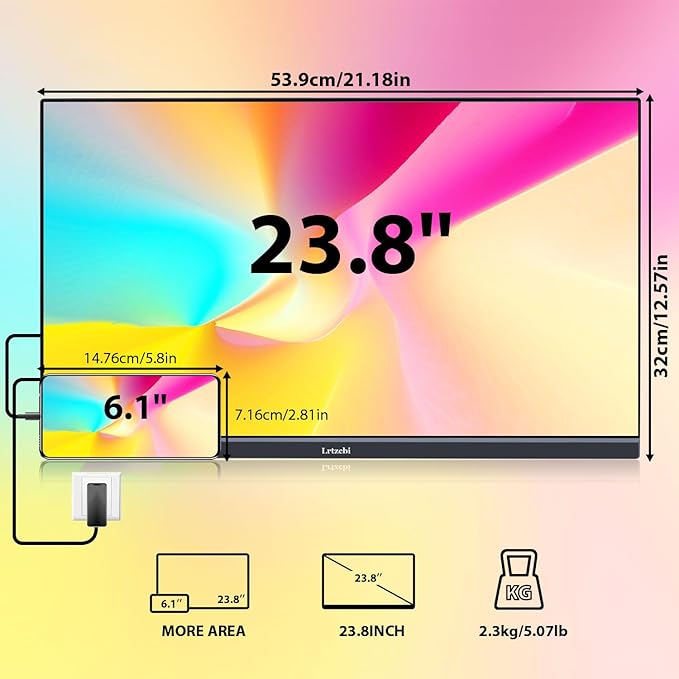 23.8" Large Portable Monitor 200Hz FHD 1080P IPS Freesync External Computer Display with USB C HDMI, Built in Speakers and Stand Portable Gaming Monitor for Laptop Phone PC Mac PS4 Xbox