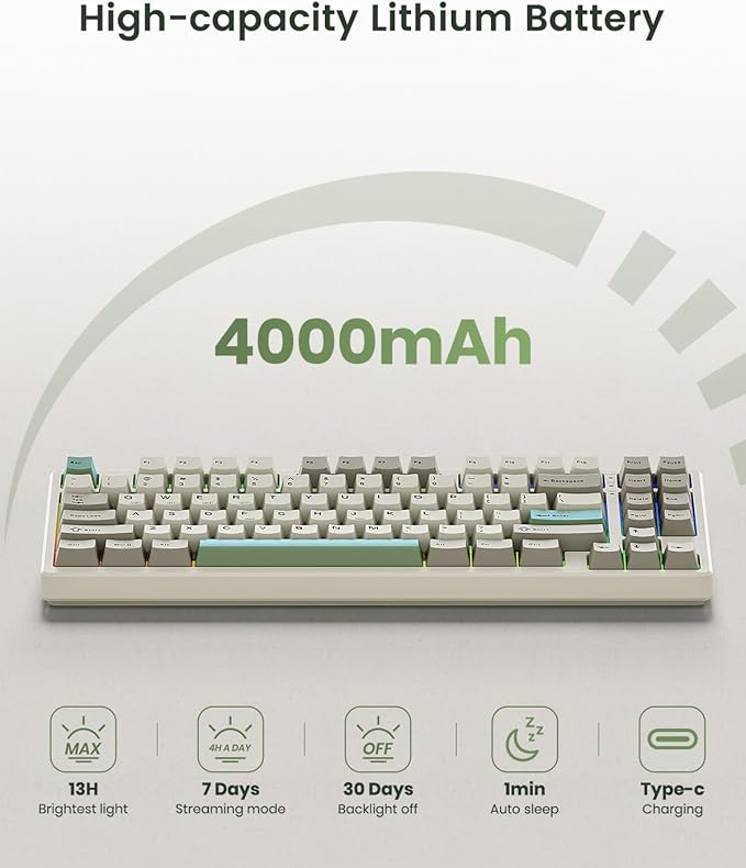 Kisnt KN85 Wireless Mechanical Gaming Keyboard, 75% Layout with RGB Backlit, Custom Hot Swappable, Creamy Sound, Bluetooth/2.4GHz/USB-C Compatible with Windows/Mac/PC (Industrial Gray,Linear Switch)