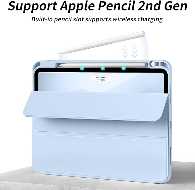 Case for iPad Pro 12.9-inch 2022/2021(6th/5th Gen),iPad Air 13 Inch(M4/M3/M2,2026/2025/2024)with Pencil Holder,2nd Gen Pencil Charging,Auto Sleep/Wake,Flexible TPU Protective Cover(Light Blue)