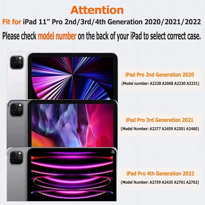 Case for iPad Pro 11 Inch 4th/3rd/2nd Generation (2022/2021/2020) with Pencil Holder, Multi-Angle Trifold Stand, Auto Wake-Sleep, Protective Clear Acrylic Backshell, Slim Smart Cute Cover (Cream)