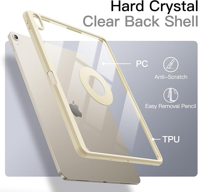 JETech Magnetic Detachable Case for iPad Air 13-Inch M4/M3/M2 (2026/2025/2024) with Pencil Holder, Removable Rotating Clear Cover, Portrait/Landscape Stand with Raised Screen View (Starlight)