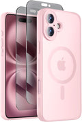 Symcele Designed for iPhone 16 Plus Case, Compatible with MagSafe, with Privacy Screen Protectors X2, [Camera Protection] [15FT Military Drop Protection] Shockproof Phone Case, 6.7", Pink
