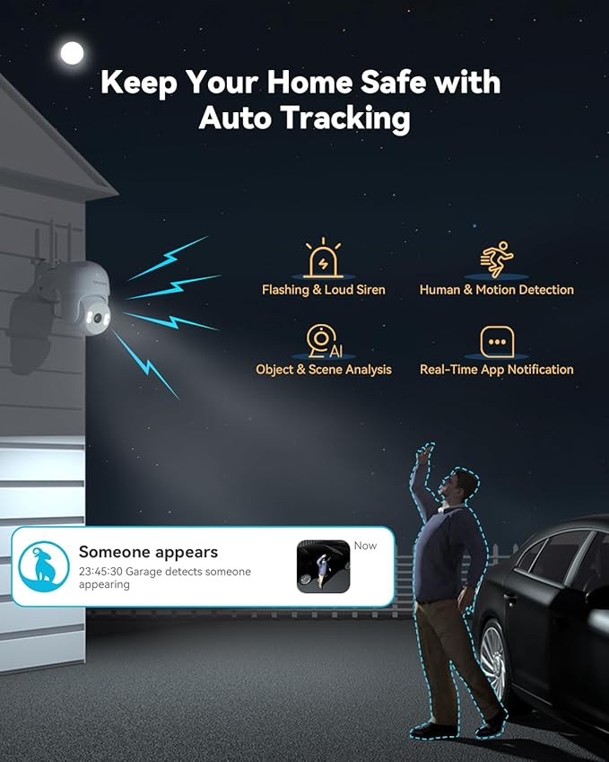blurams 2Pack Security Cameras Outdoor Wired, 2K 360° PTZ Outdoor Security Camera, Weatherproof, 24/7 Recording with SD Card, Color Night Vision, AI Human Tracking, 2.4/5GHz WiFi6, Work with Alexa