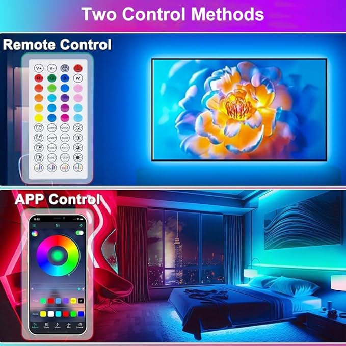 PSTAR TV LED Backlight,9.84ft Music Sync RGB Backlight with Remote & App Control, USB Powered for 32-45 Inch TVs, Computer, Bedroom, Gaming Setup, Home Cinema