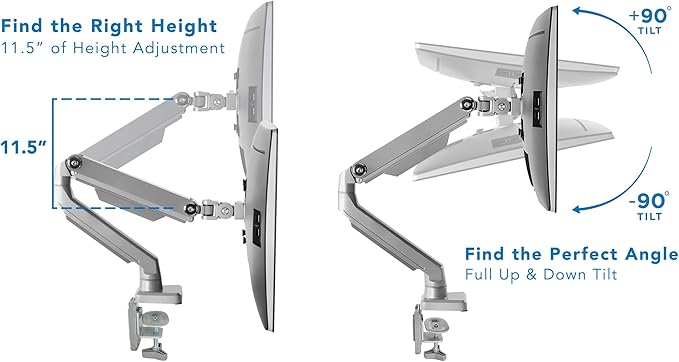 Mount-It! Single Monitor Arm Desk Mount, Mechanical Spring Height Adjustable Monitor Stand for 13–32 Inch Screens up to 17.6 lbs, VESA 75x75 & 100x100, C-Clamp & Grommet