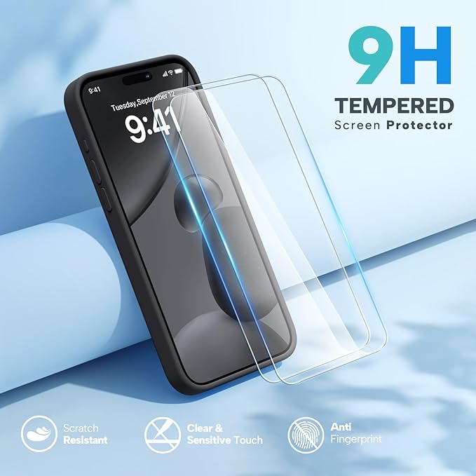Miracase for iPhone 15 Pro Max Case, [with 2X Screen Protectors], Compatible with MagSafe, Liquid Silicone Case Shockproof Drop Protection Phone Case for 15 Pro Max, Black Magnetic